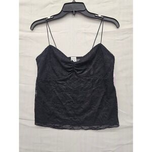 Wild Fable Black Floral Lace Camisole Ruched Sweetheart Neck Top Small WFT1167J